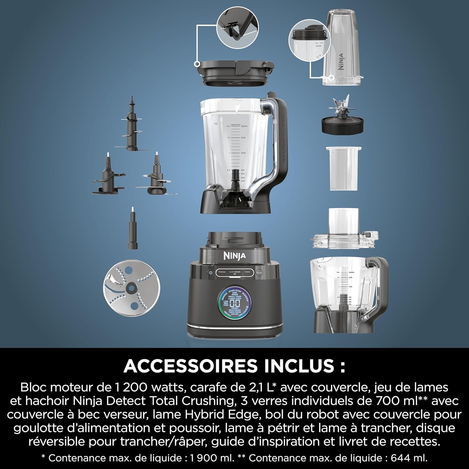 Ninja Detect Power Blender Pro 3-en-1 - Technologie BlendSense Intelligente 1200W