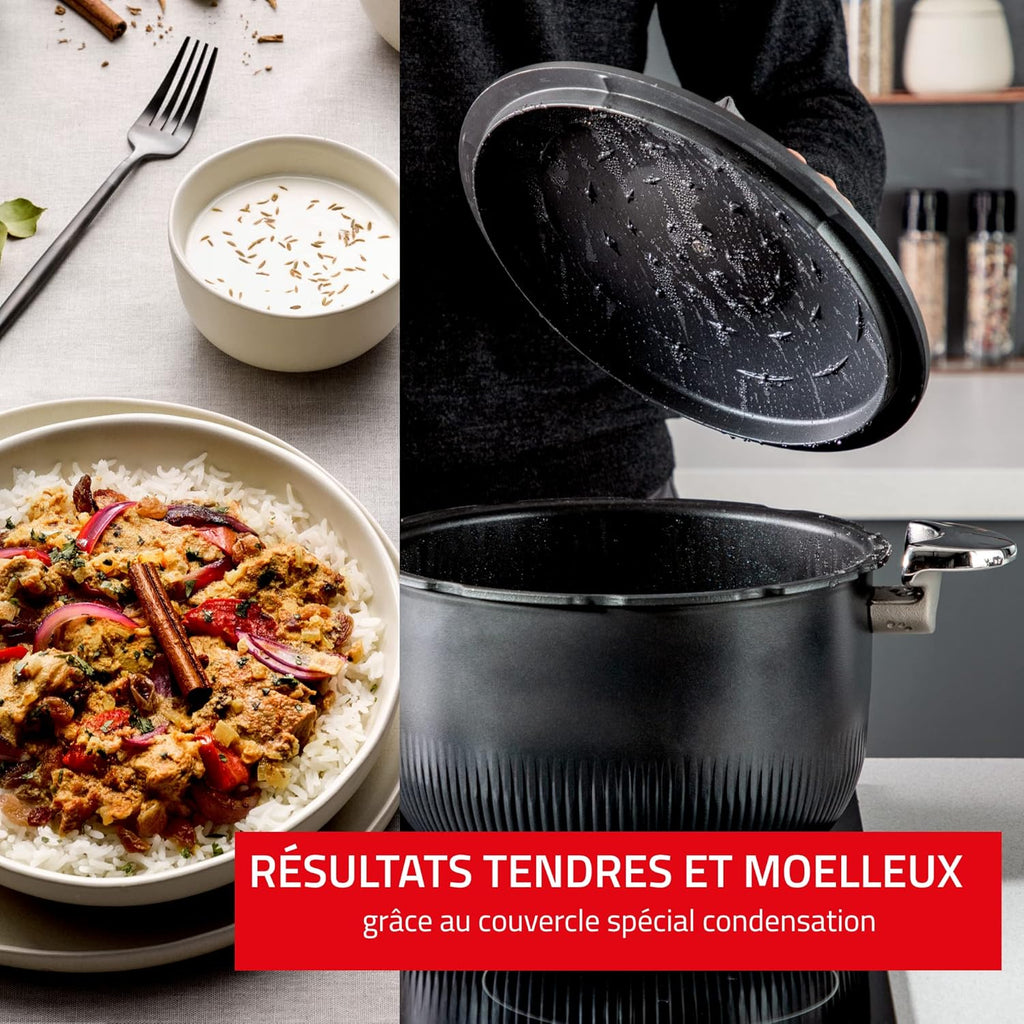 طنجرة ضغط SEB Tempo سعة 6 لترات، مصنوعة من الفولاذ المقاوم للصدأ، لون أسود