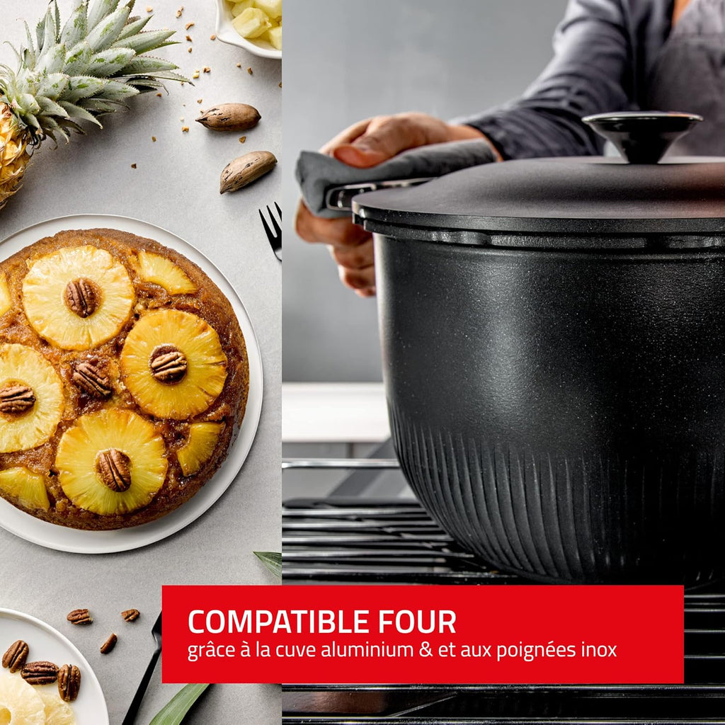 طنجرة ضغط SEB Tempo سعة 6 لترات، مصنوعة من الفولاذ المقاوم للصدأ، لون أسود