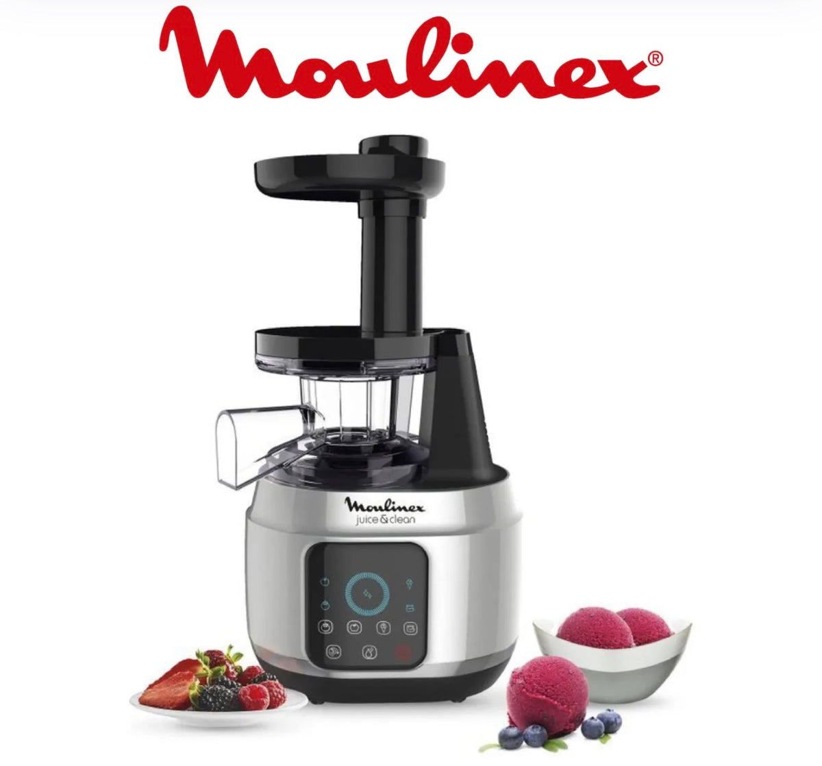 Moulinex Juice & Clean
Extracteur de jus de fruits et de légumes, Jus vitaminés,
Pressoir, 150 W, 42 à 83 tours/min, Jus de fruits frais, Confiture, Coulis, Sorbet, Nettoyage automatique
ZU420E10|