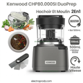 Hachoir Et Moulin 2En1 500mL 800W Haute Vitesse DuoPrep Kenwood CHP80.000SI