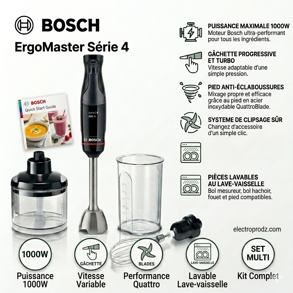 Bosch - ErgoMaster Series 4 Mixeur plongeant, 1000W,