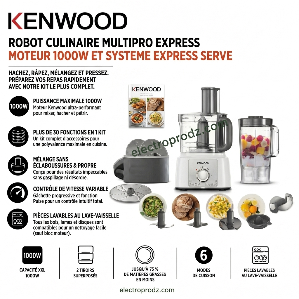 Kenwood Multipro Express FDP65.450WH - Robot Multifonction 1000W