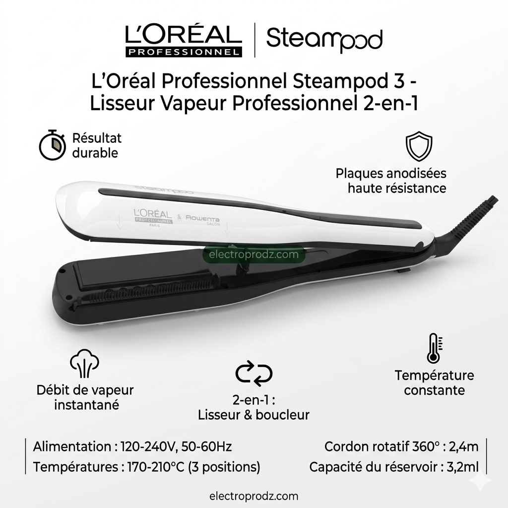 L'Oréal Professionnel  Steampod 3 - Lisseur Vapeur Professionnel 2-en-1