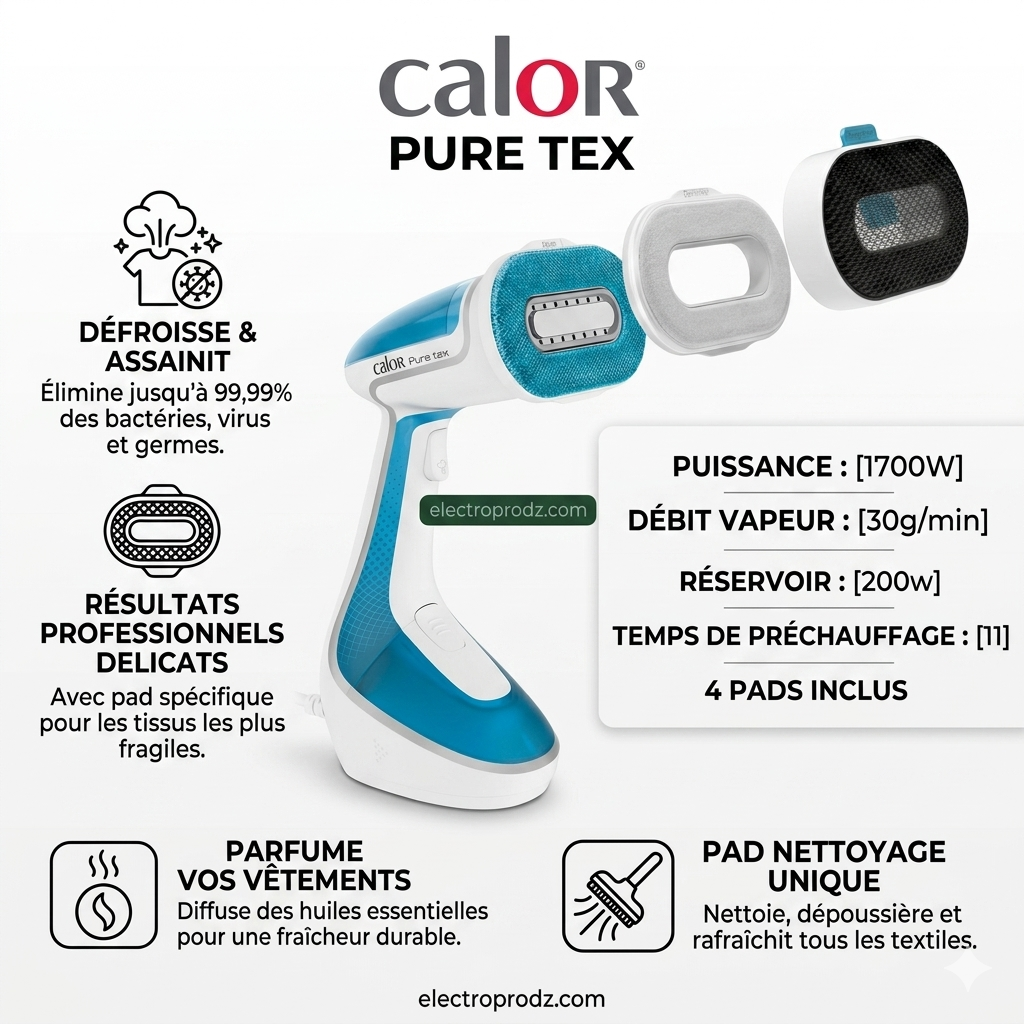 Calor Pure Tex Défroisseur vapeur 4 en 1