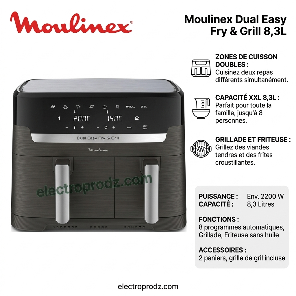 Moulinex Air Fryer 8,3L Dual easy fry and grill