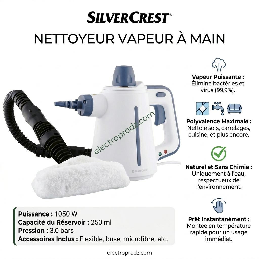 Nettoyeur Vapeur à Main SilverCrest – Puissance et Précision pour un Nettoyage Profond