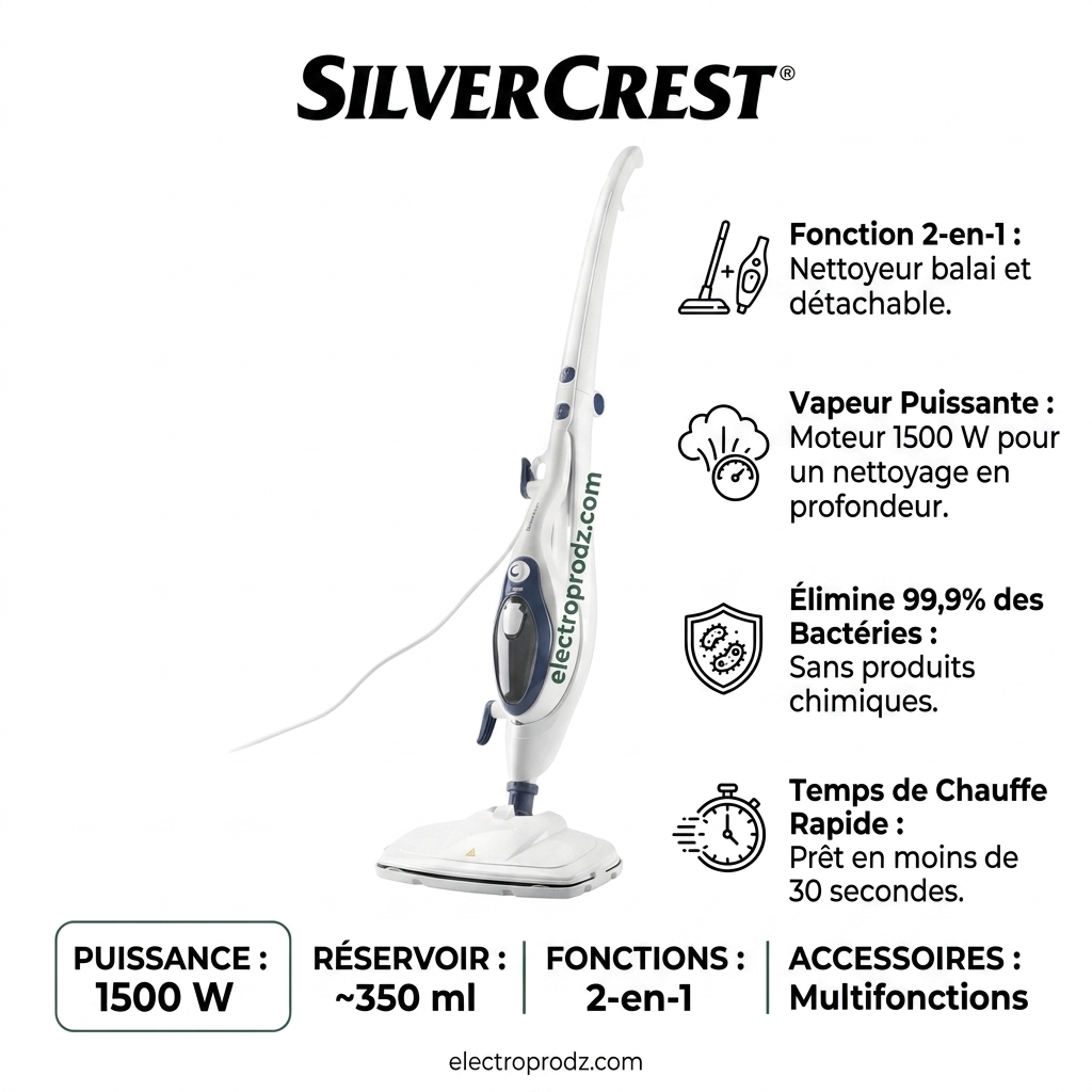 Nettoyeur à vapeur 2-en-1 SilverCrest – 1500 W