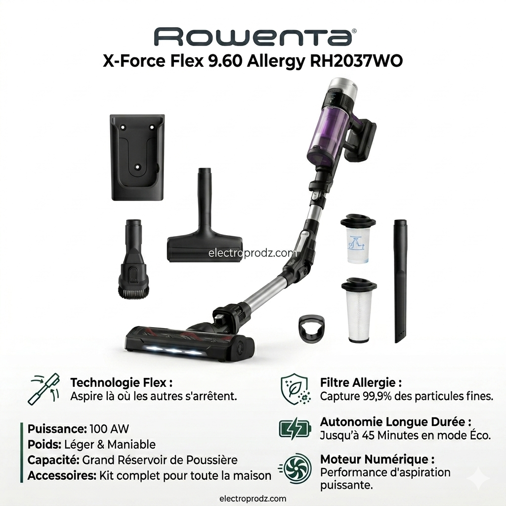 Rowenta X-Force Flex 9.60 Allergy RH2037WO Aspirateur sans fil