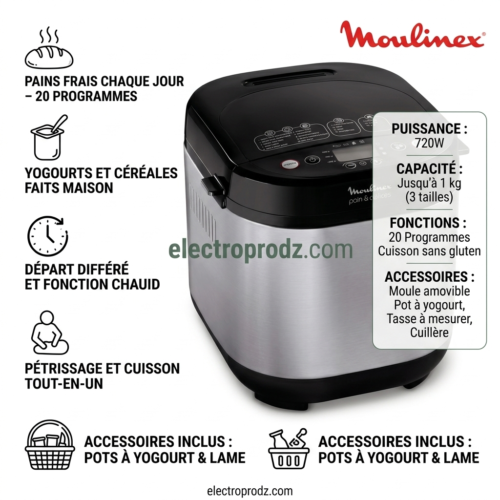 Machine À Pain 20 Programmes 720w Pain And Délices Moulinex OW240E30