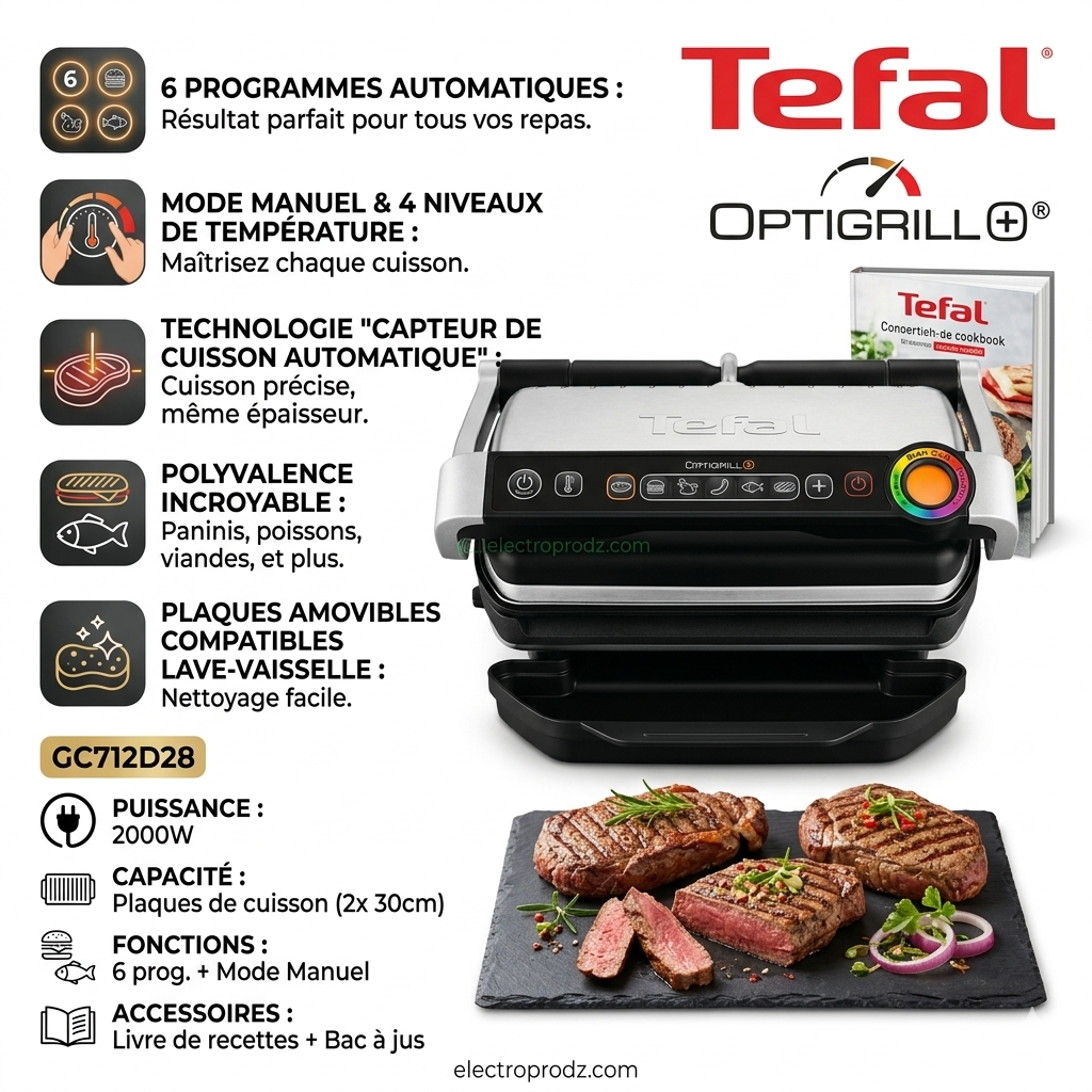 OPTIGRILL+ | 6 Automatic Programs + Manual Mode |GC712D28
