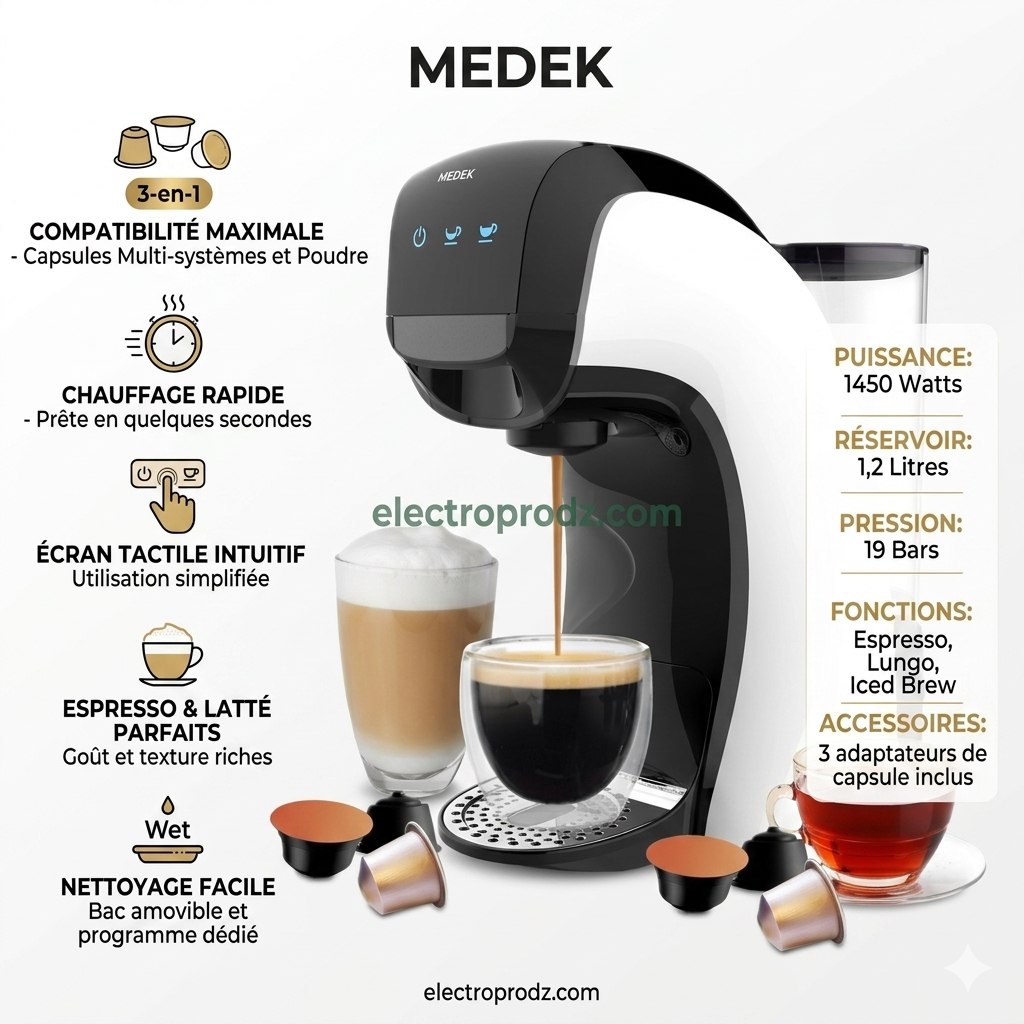 Machine a cafe Medek 3en1 caps/poudre/dolce gusto