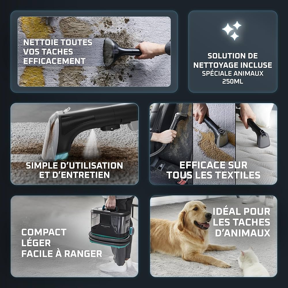 Clean It, Shampouineuse Détacheur, 750W, Polyvalent, Tous textiles 4 accessoires