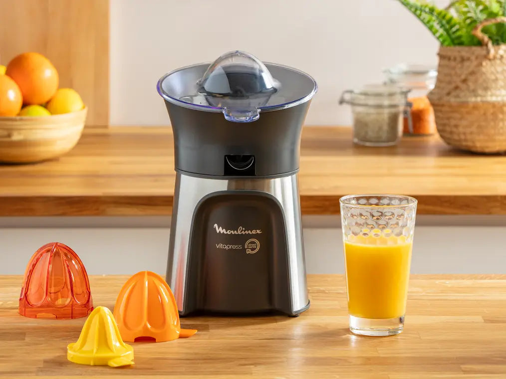 Moulinex PC603D10 Vitapress Direct Serve 3 Cones-Citrus Press Metallic Grey/Black 100W