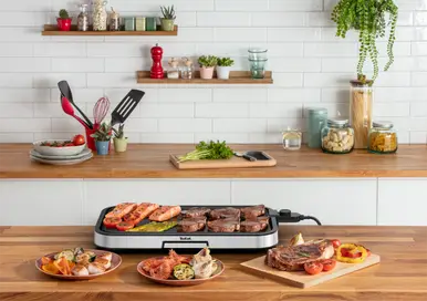 Giant Plancha XL Inox, 12 personnes, Cuisson saine, Thermostat 5 niveaux, 250°C